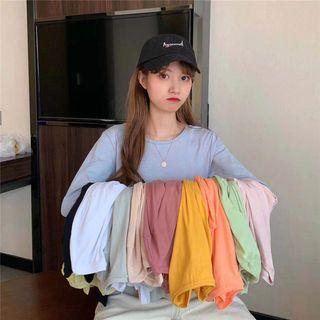 Plain Long-sleeve Slim-fit Light Pullover