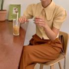 Short-sleeve Cropped Shirt Yellow - One Size