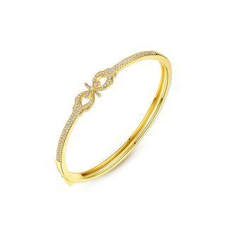 Simple And Sweet Plated Gold Ribbon Bangle With Cubic Zirconia Golden - One Size