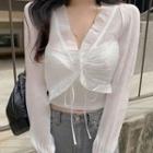 Long-sleeve Ruffled-trim Cropped Cardigan / Cropped Camisole Top