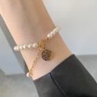 Chinese Characters Pearl Bracelet Bracelet - White & Gold - One Size