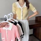 Design Knit Wide Short-sleeve Top