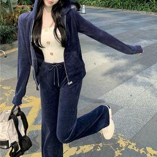 Plain Zip-up Hoodie / Camisole Top / Straight Leg Pants