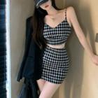 Set: Argyle Print Crop Camisole Top + A-line Skirt