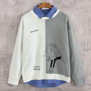 Cartoon Print Panel Sweater