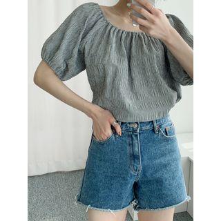 Two-way Puff-sleeve Crinkled Top
