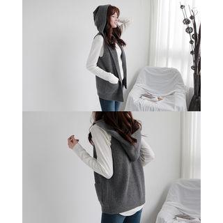 Hooded Open-front Wool Blend Knit Vest