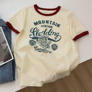 Short-sleeve Printed Ringer T-shirt Almond - One Size