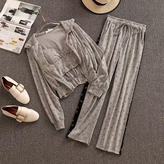 Set: Printed Camisole Top + Hood Zip Jacket + Sweatpants