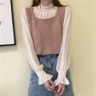 Set: Long-sleeve Chiffon Blouse + Knit Vest