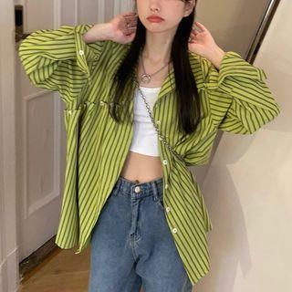 Long-sleeve Striped Shirt Shirt - Green - One Size