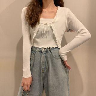 Mock Two Piece Frilled Crop Cardigan