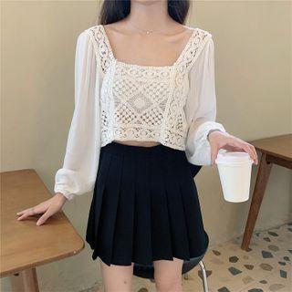 Eyelet Lace Panel Chiffon Top