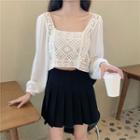 Eyelet Lace Panel Chiffon Top