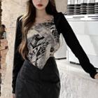 Long-sleeve Asymmetrical Printed T-shirt
