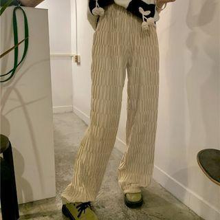 Ribbed Wide Leg Pants Almond - One Size