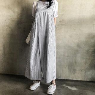 Sleeveless Wide-leg Pinstripe Jumpsuit