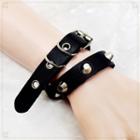 Studded Faux Leather Bracelet Black - One Size