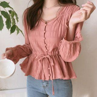 Long-sleeve Drawstring Peplum Blouse