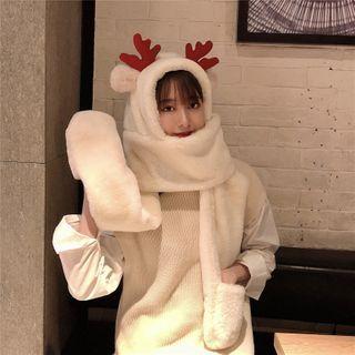 Antler Chenille Ear Hat With Scarf