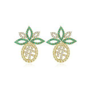 Fashion Creative Plated Gold Pineapple Stud Earrings With Colorful Cubic Zirconia Golden - One Size