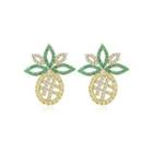 Fashion Creative Plated Gold Pineapple Stud Earrings With Colorful Cubic Zirconia Golden - One Size