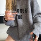 Round Neck Lettering Sweater Gray - One Size