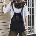 Two-way Buckled Drawstring Nylon Backpack Black - One Size