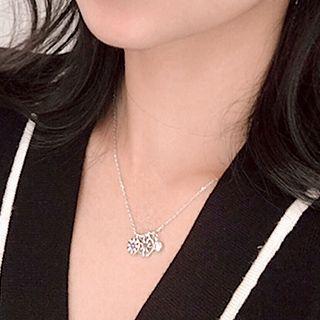Rhinestone Snowflake Pendant Necklace White Gold Plated - Zircon & Snowflake - Silver - One Size