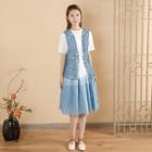 Indigo Dyed A-line Skirt Blue & White - One Size