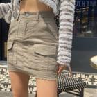 Fray-hem Cargo Miniskirt With Inset Shorts