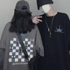 Couple Matching Elbow-sleeve Chess Print T-shirt