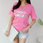 Hello Bonjour Letter Sequin T-shirt