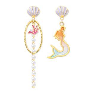 Non-matching Alloy Faux Pearl Mermaid Shell Dangle Earring