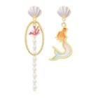 Non-matching Alloy Faux Pearl Mermaid Shell Dangle Earring