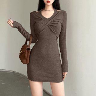 Halter-neck Twisted Mini Bodycon Dress