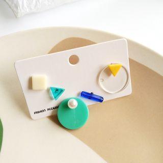 Set Of 5: Faux Pearl / Geometric Acrylic Earring (assorted Designs)