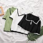Short-sleeve Collared Contrast Trim Knit Top
