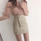 Short-sleeve Chiffon Blouse / Mini Pencil Skirt