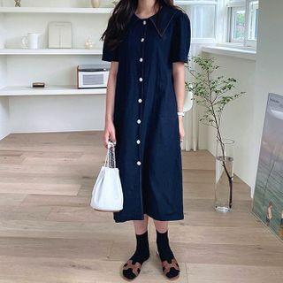 Contrast Stitching Short-sleeve Midi Shirtdress