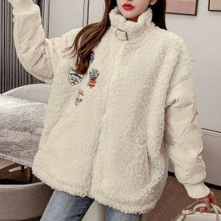 Stand-collar Panel Lambswool Padded Jacket