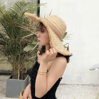 Fringed Straw Hat Khaki - One Size