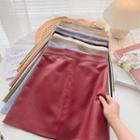 Faux Leather Plain High-waist Skirt