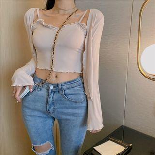 Frill Trim Camisole / Long-sleeve Plain Cardigan