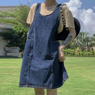 Denim A-line Overall Dress Denim - One Size