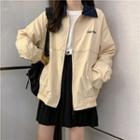 Letter Stitched Trim Zip Jacket Cream Yellow - One Size