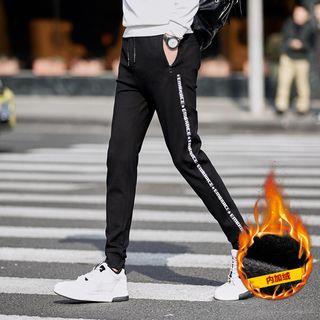 Drawstring Lettering Fleece-lining Pants