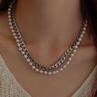 Faux Pearl Chunky Chain Alloy Necklace Silver - One Size