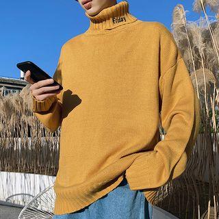 High-neck Lettering Knit Sweater