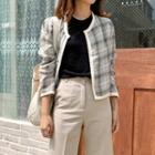 Open-front Checked Linen Cardigan